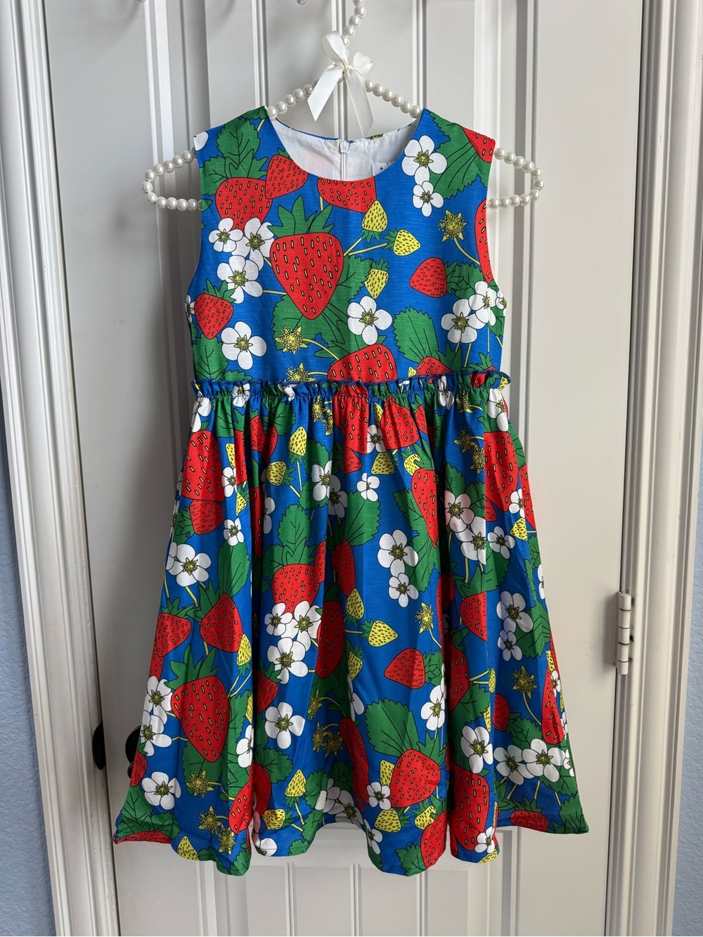 Lola + The Boys Blue Strawberry Print Sleeveless Dress